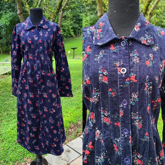 The Vermont Country Store Dresses Classic Floral Pinwale Corduroy Pintuck Dress The Vermont